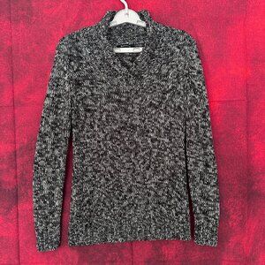RELATIVITY WOMEN'S BLACK AND WHITE CHUNKI KNIT BIG COLLARED SWEATER SIZE M